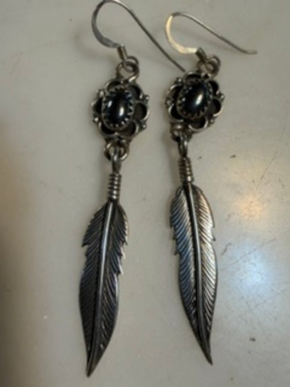 VINTAGE Navajo Sterling Silver Shadowbox Feather Earrings Signed AJ - Picture 3 of 11